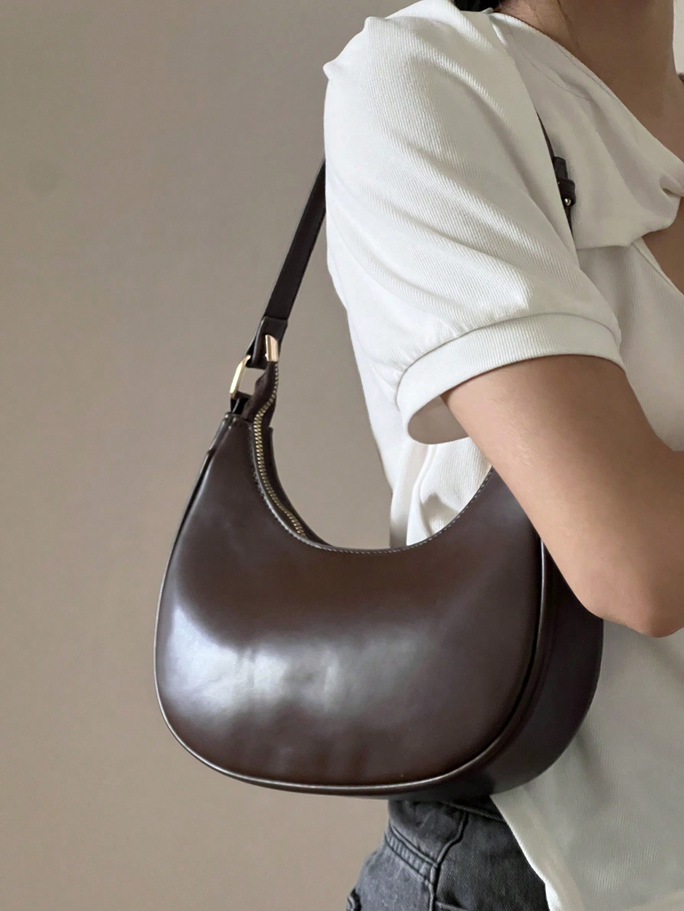 Винтажная ретро-модная повседневная сумка через плечо с блестящей текстурой в форме полумесяца, кофейный коричневый модная повседневная винтажная сумка из натуральной кожи в стиле девушки мори vendange сумка мессенджер 2153