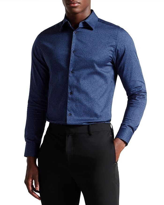 

Узкая рубашка Neale из хлопковой смеси с цветочным принтом на пуговицах Ted Baker