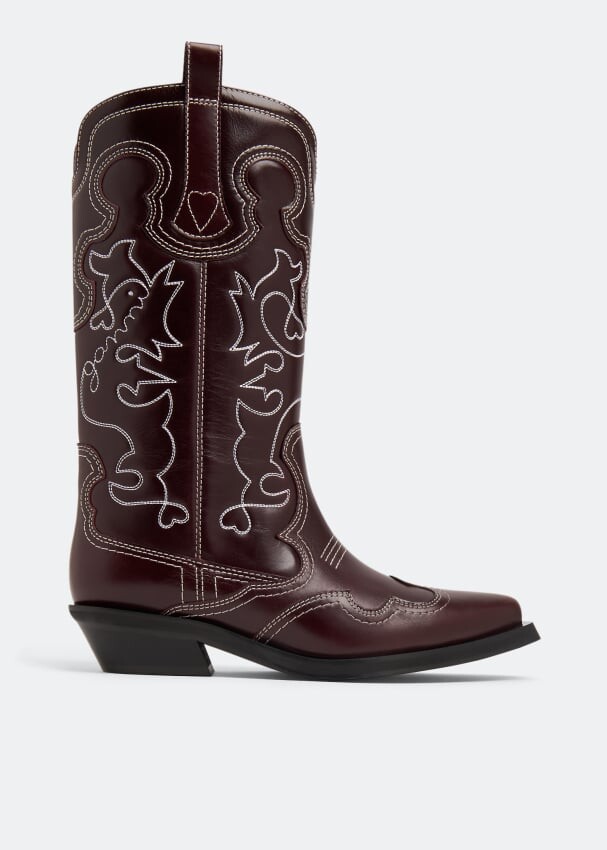 

Ботинки Ganni Embroidered Western, бордовый, Красный