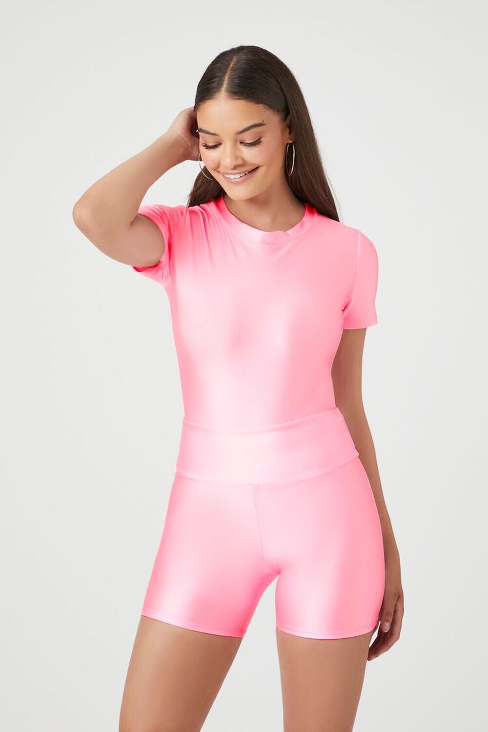 

Блестящие байкерские шорты Forever 21, розовый