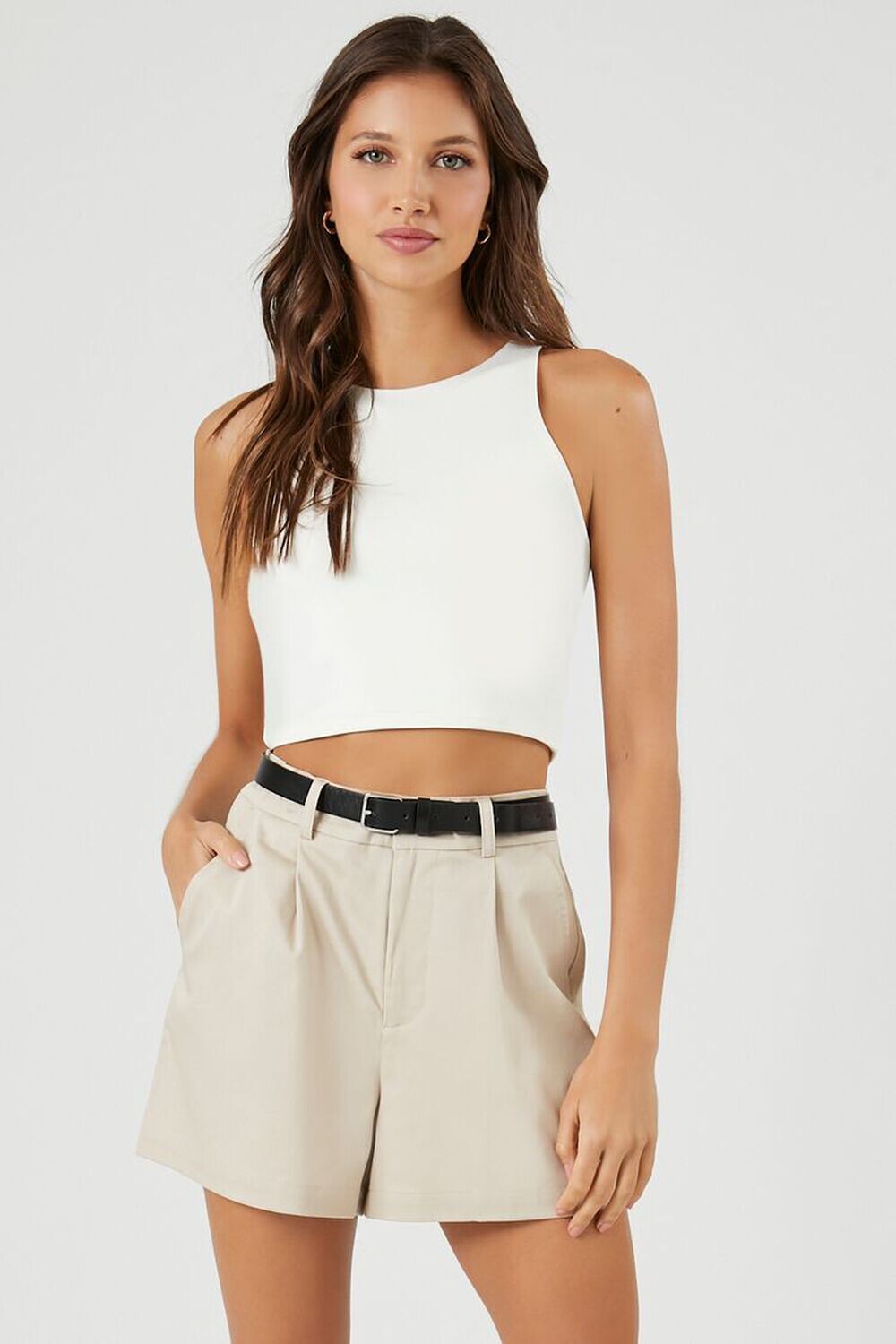 

Брюки-шорты с высокой посадкой и поясом Forever 21, хаки