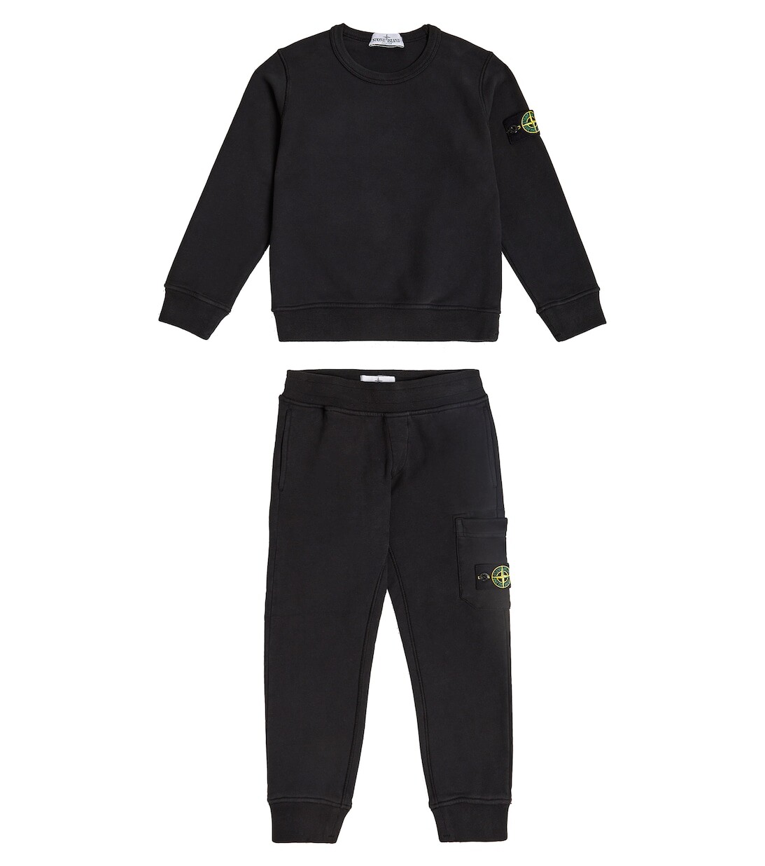

Хлопковые спортивные штаны и толстовка с логотипом Stone Island Junior, черный