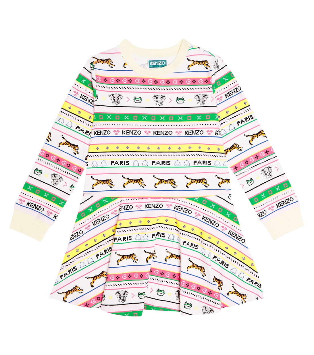Платье из смесового хлопка с принтом Kenzo, разноцветный полосатый свитер с логотипом из смесового хлопка kenzo разноцветный
