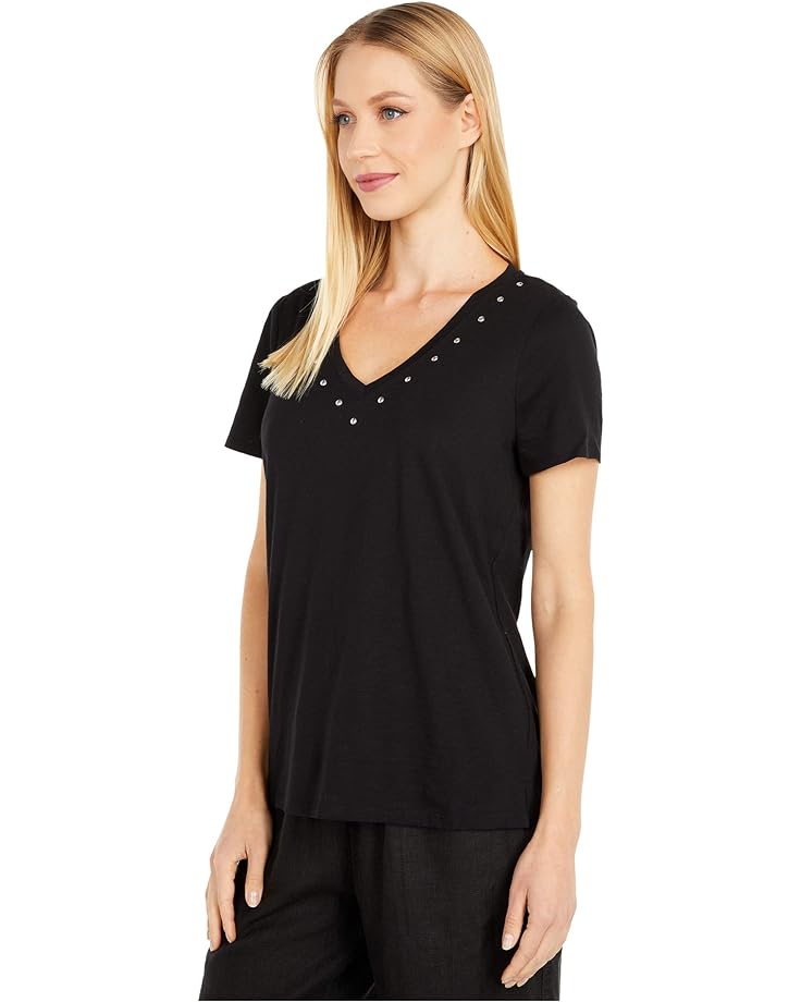 

Топ Vince Camuto Short Sleeve Studded V-Neck Top, цвет Rich Black