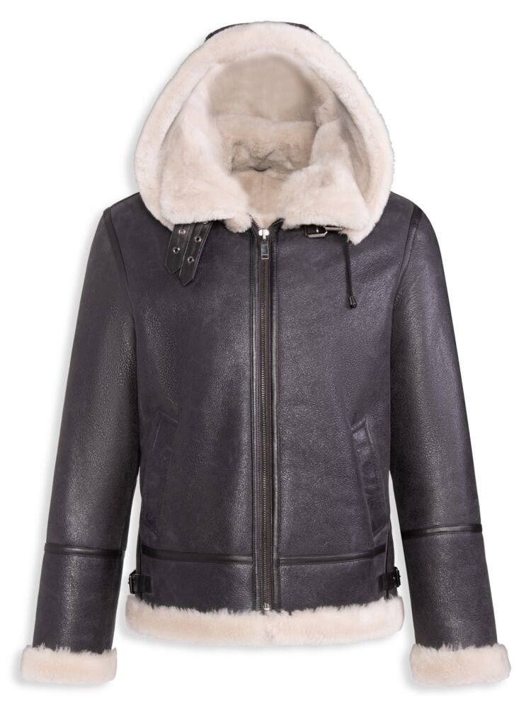 

Куртка-авиатор из овчины с капюшоном Wolfie Furs, цвет Nubuck