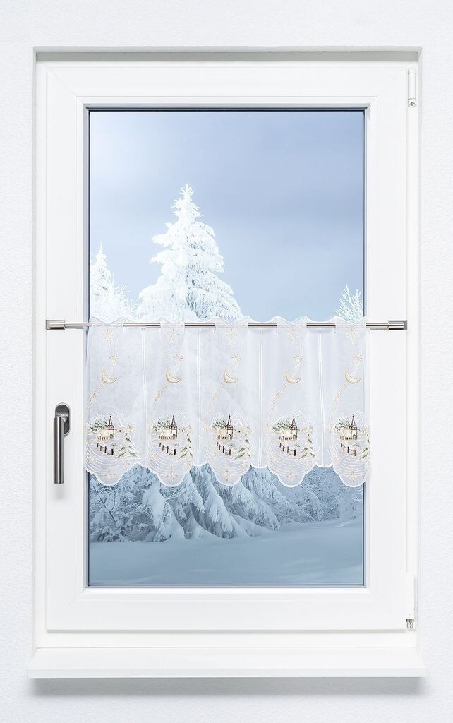 

Панельная штора Plauener Spitze - деревенская церковь зимой (Ш х В) 65,60см*34см коричневая/терра коричневая, коричневый