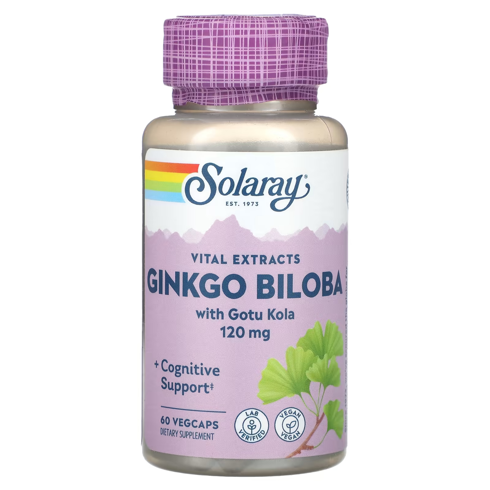 Solaray Vital Extracts Ginkgo Biloba с готу колой 120 мг 60 растительных капсул