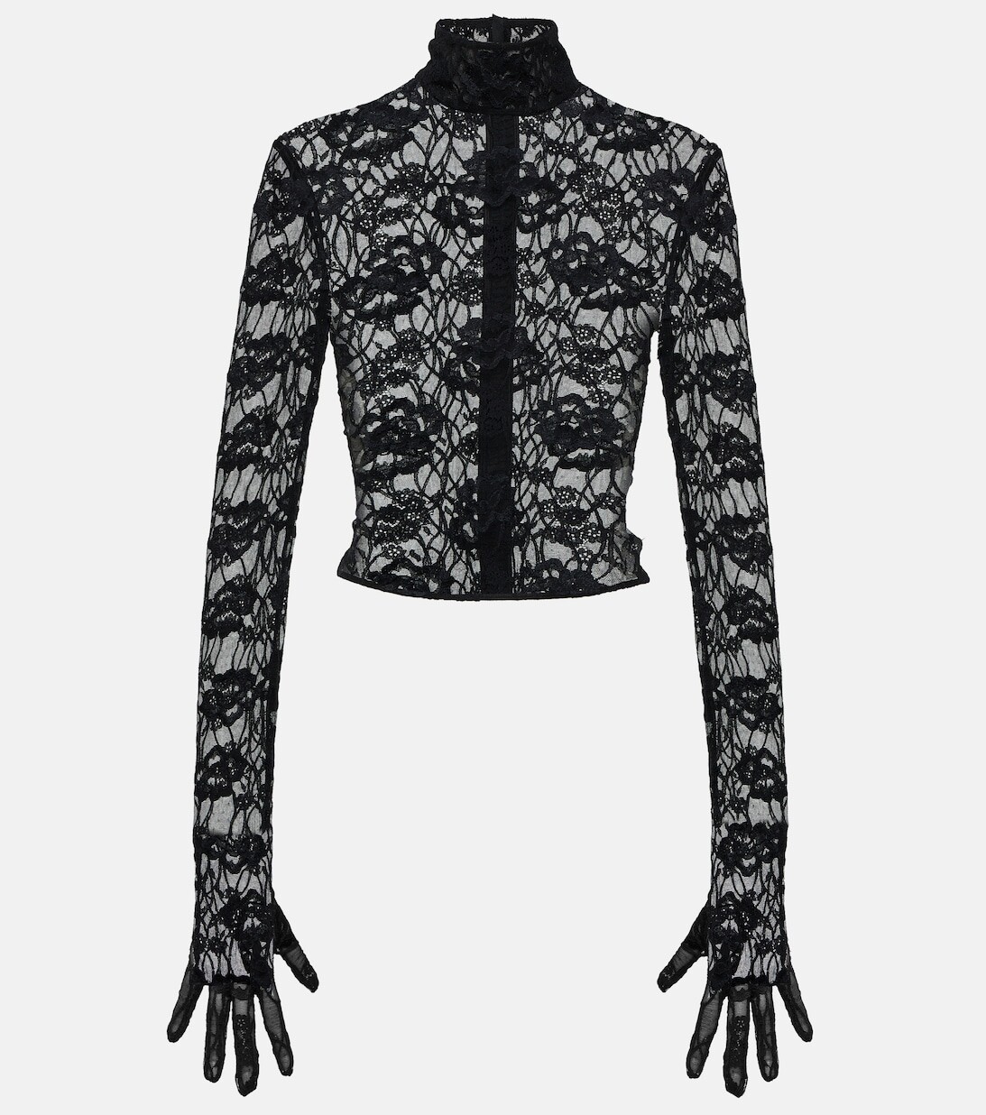 

Кружевной топ с завязками на воротнике SAINT LAURENT, черный
