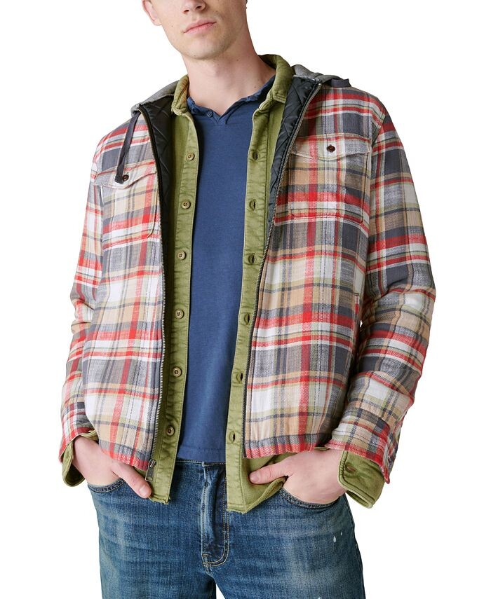 

Мужская клетчатая рубашка с капюшоном и молнией спереди Lucky Brand, мультиколор
