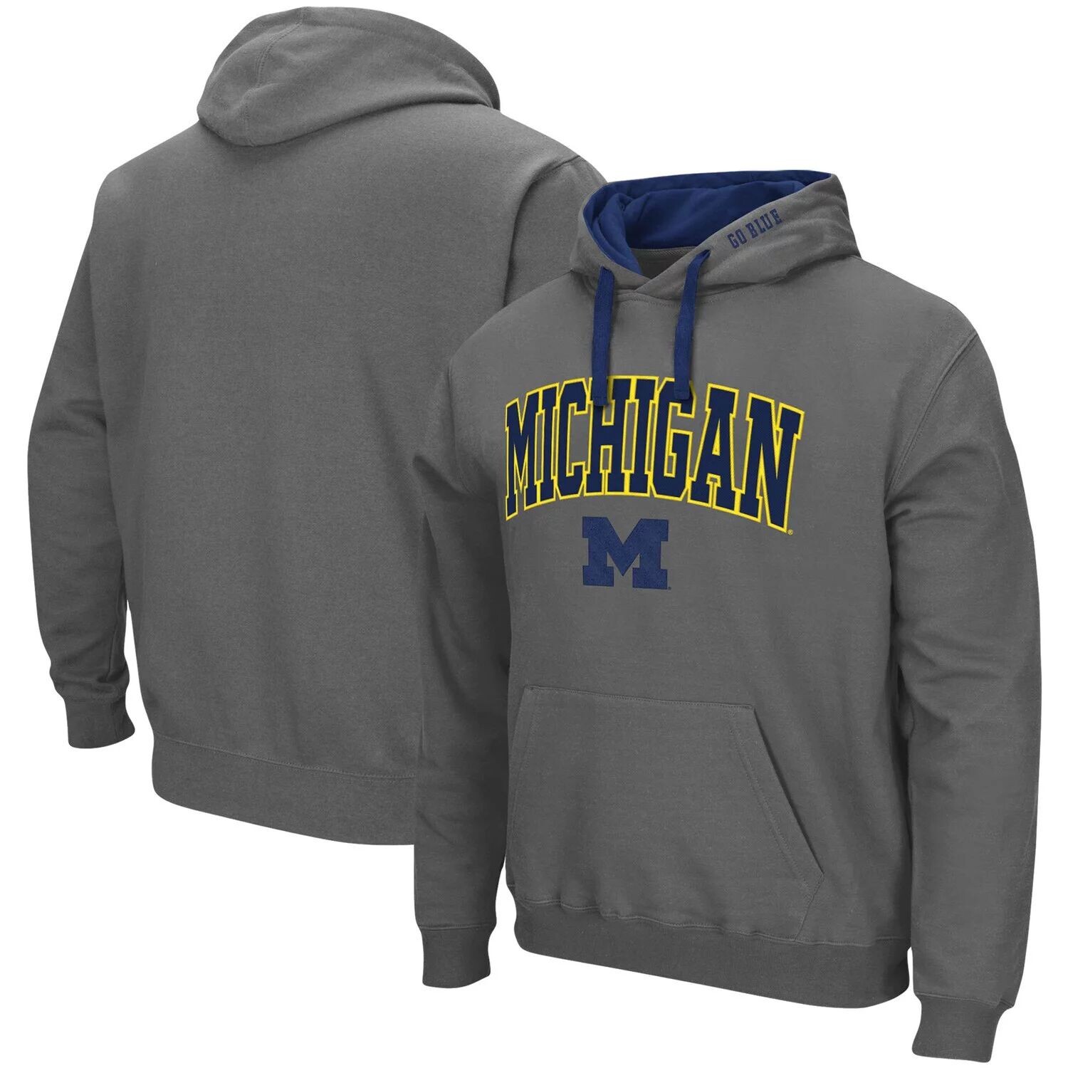 

Мужской темно-серый пуловер с капюшоном Michigan Wolverines Big & Tall Arch & Logo 2.0 Colosseum