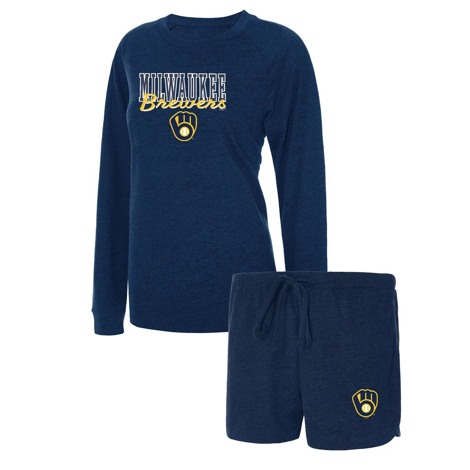 

Женская футболка Concepts Sport Heather Navy Milwaukee Brewers Meter Knit реглан с длинными рукавами и шорты для сна