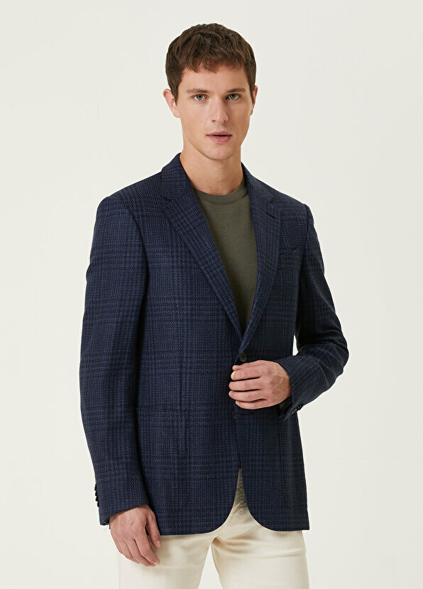 

Темно-синяя шерстяная куртка в клетку drop 7 с узором в клетку Zegna, Синий