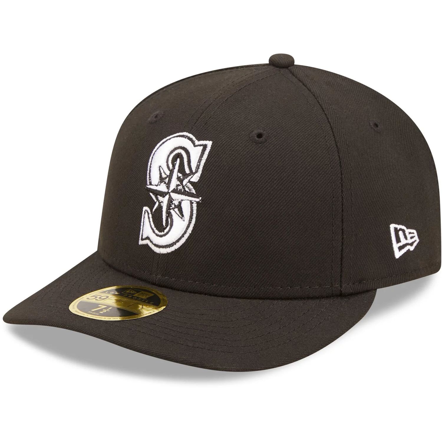 

Мужская облегающая шляпа New Era Seattle Mariners черно-белая с низким профилем 59FIFTY