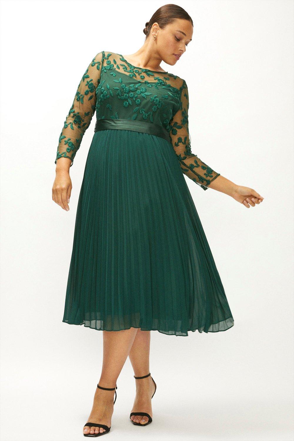 Платье миди с длинными рукавами и вышивкой больших размеров Coast, зеленый платье расклешенное длина миди 34 без рукавов mora s бежевый