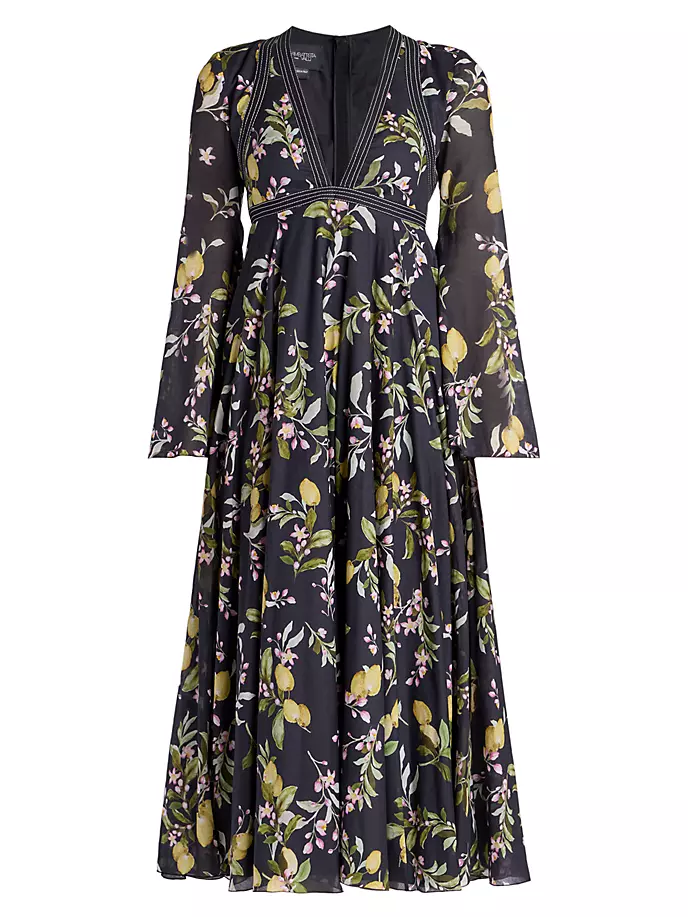 Хлопковое платье-миди с цветочным принтом Giambattista Valli, черный шелковая блузка со сборками с цветочным принтом giambattista valli розовый