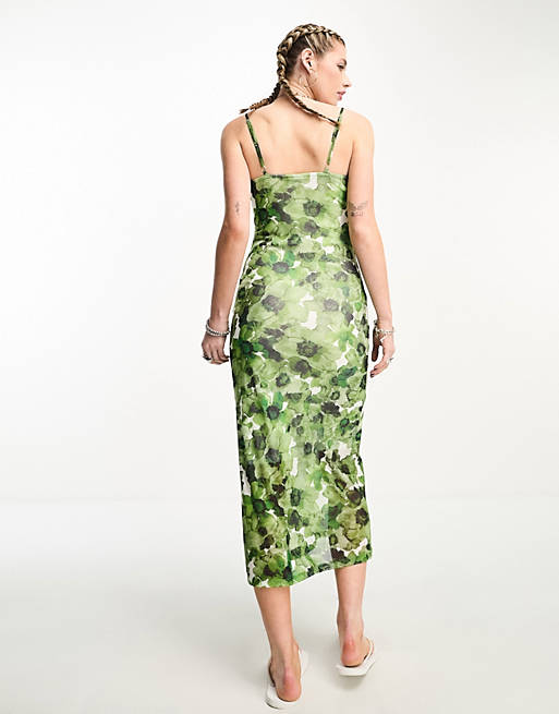 цена Зеленое сетчатое платье макси Noisy May с цветочным принтом