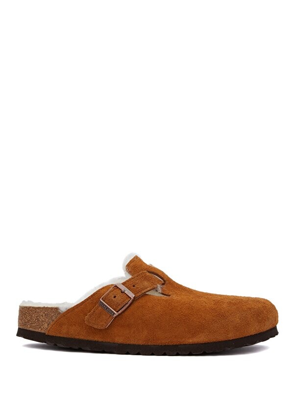 

Коричневые женские замшевые тапочки из овчины boston fell Birkenstock