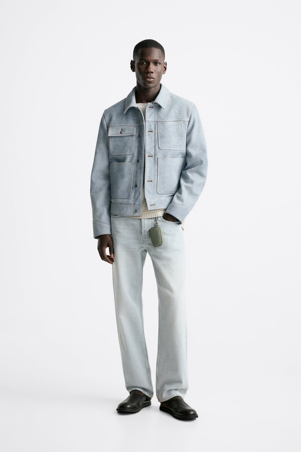 

Кожаная куртка, выглядящая под джинсовую Zara, голубой, Синий
