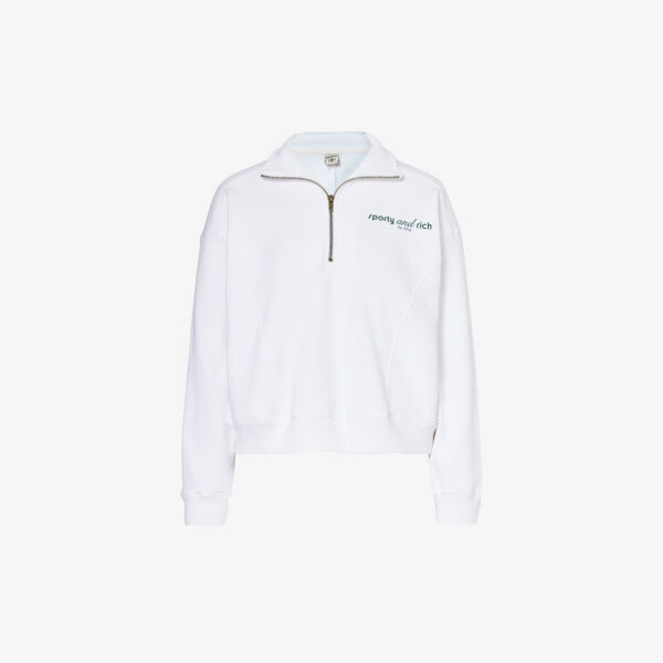 

Толстовка из хлопкового джерси с молнией в четверть и логотипом Sporty & Rich, белый