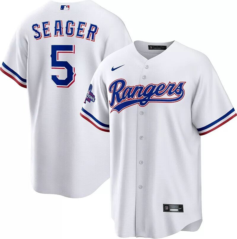 

Мужская крутая базовая майка Nike World Series Champions 2023 Texas Rangers Corey Seager #5