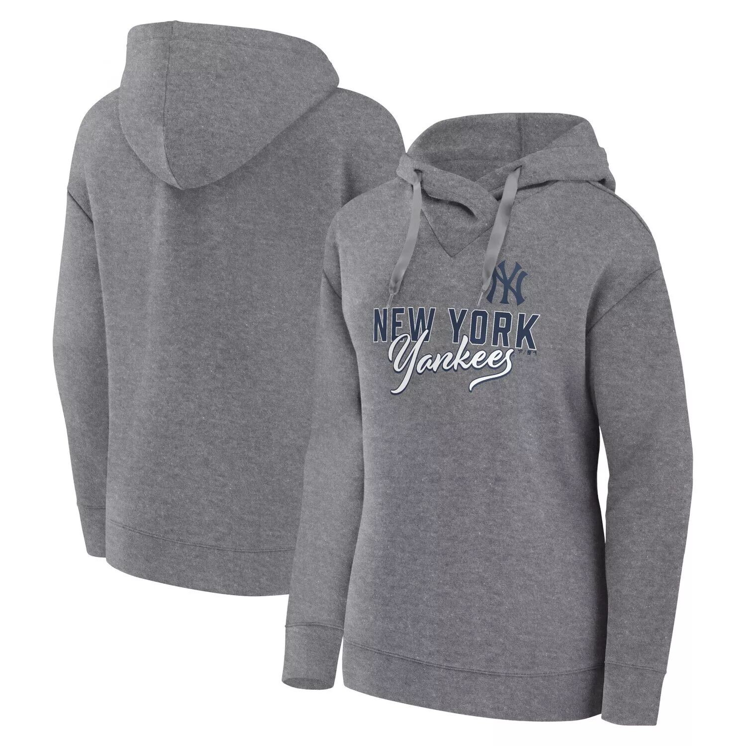 

Женский пуловер с капюшоном Fanatics с логотипом Heather Grey New York Yankees Script Favorite Fanatics