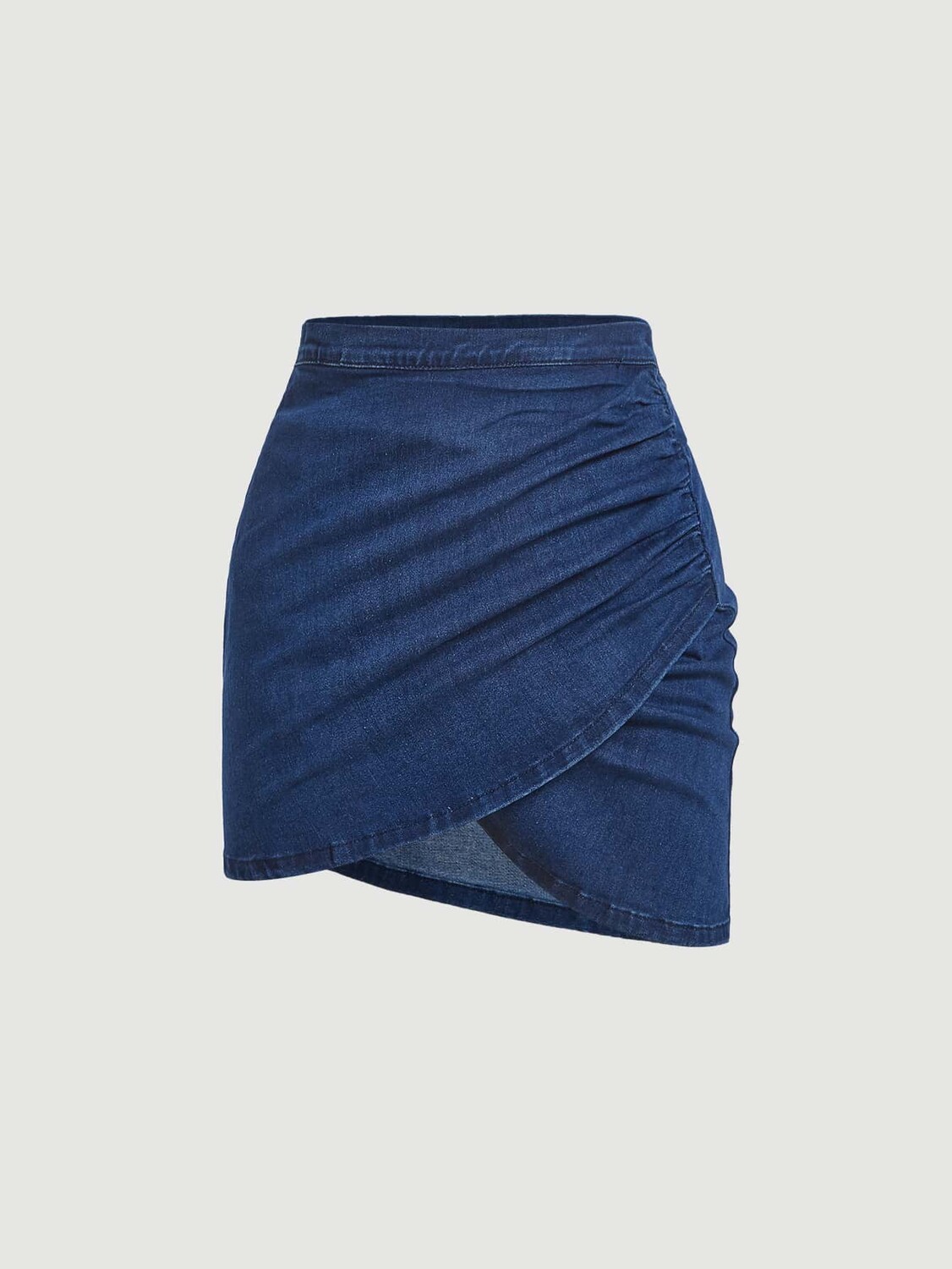 

Юбка джинсовая SHEIN MOD, однотонная, с запахом, темный джинсовый цвет.