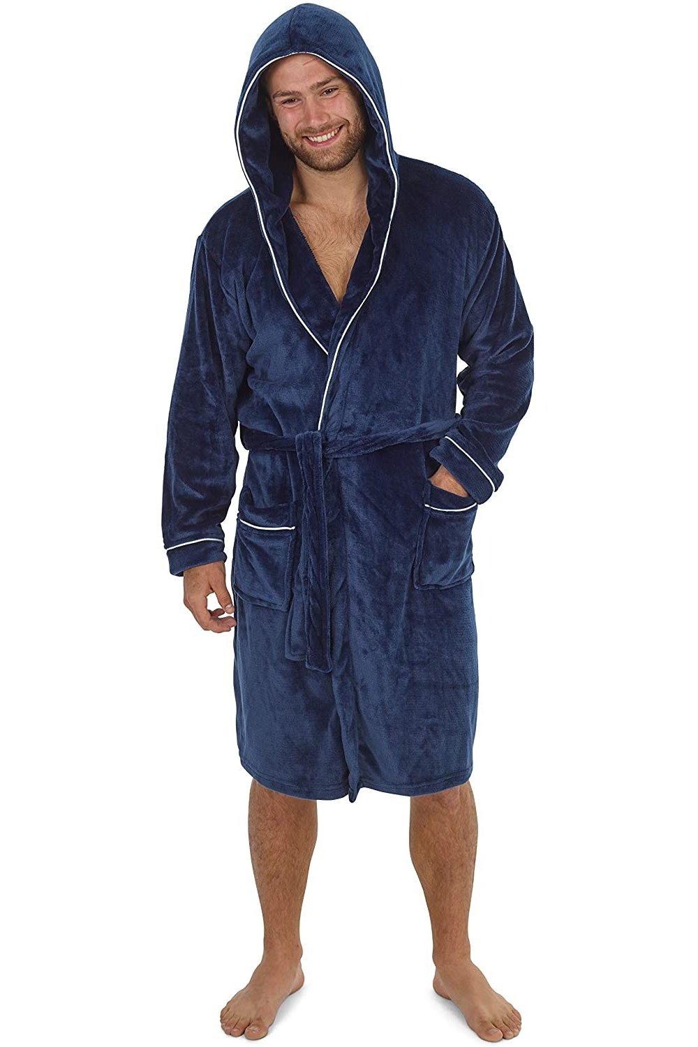 Пышный халат с капюшоном CityComfort, синий мужской халат с капюшоном ночной халат зимний теплый длинный флисовый халат домашняя одежда с поясом