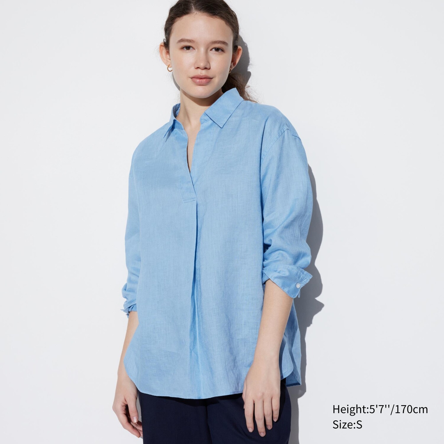 

Рубашка из 100% льна премиум премиум UNIQLO, синий