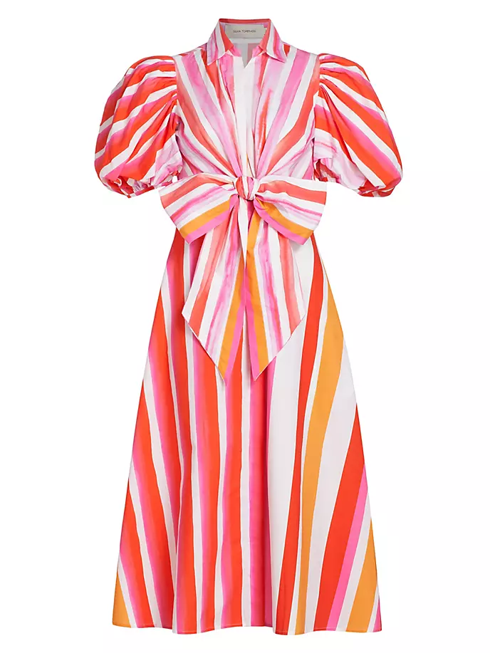 Хлопковое платье-рубашка в полоску с завязкой на талии Pavia Silvia Tcherassi, цвет rouge orange stripes цена и фото