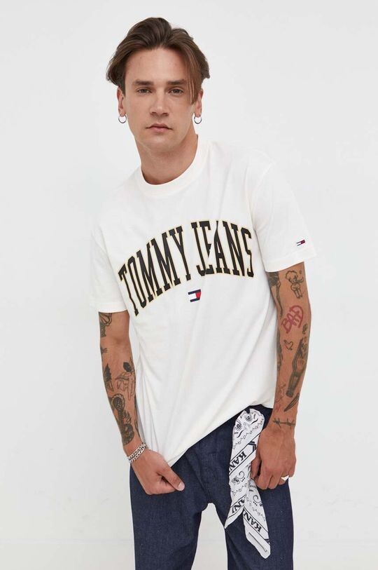 

Хлопковая футболка Tommy Jeans, бежевый