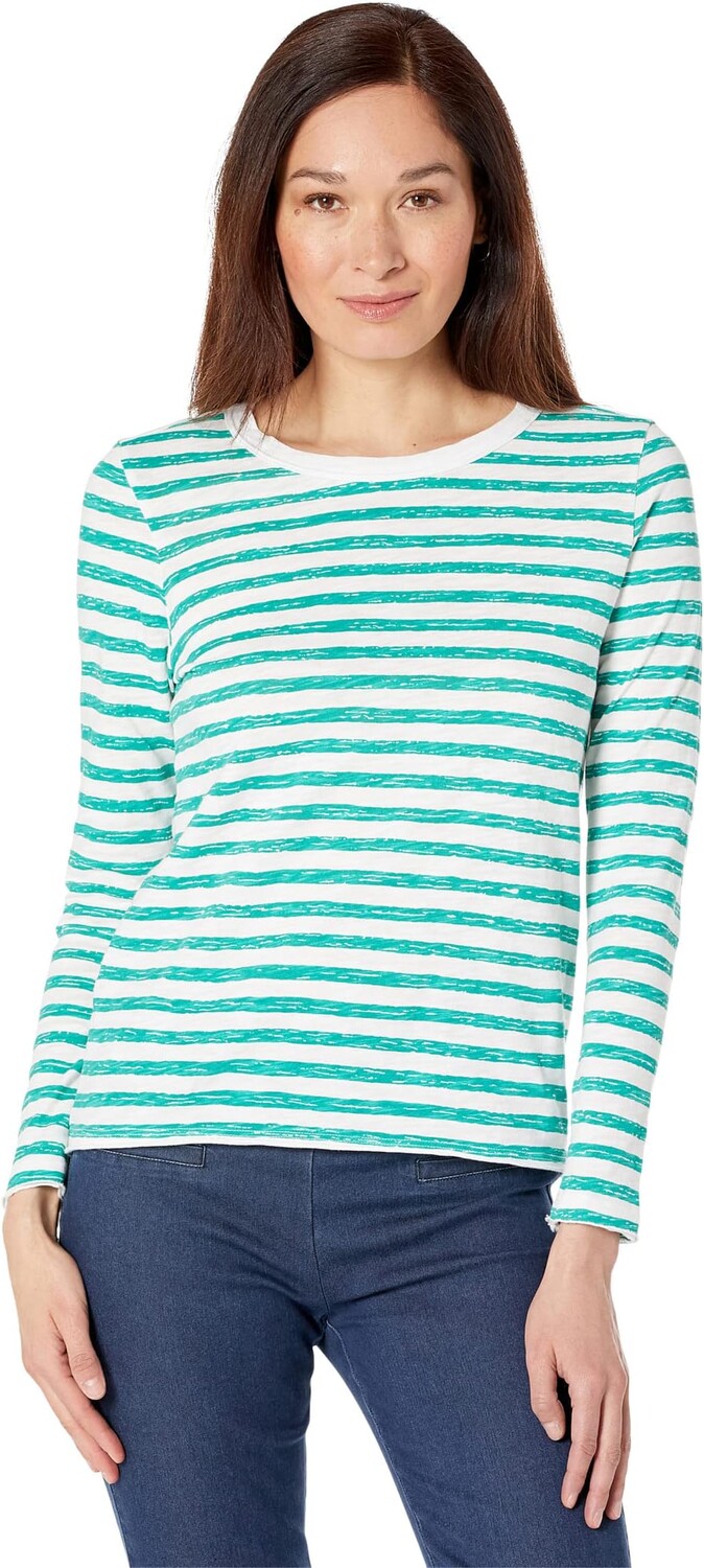 

Футболка Elliott Lauren Broken Stripe Crew Neck Striped Top with Raw Edge Detail, цвет Jade