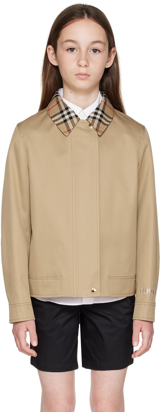 

Детская бежевая куртка в клетку Burberry, Бежевый