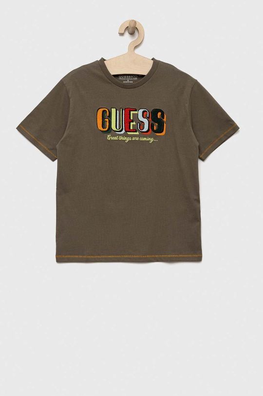 Хлопковая футболка для детей Guess, зеленый пазл угадайка