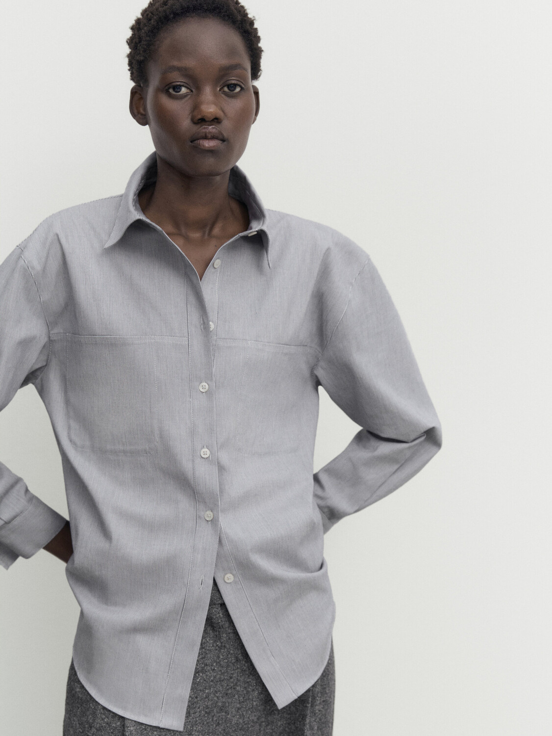 

Полоская рубашка со скрытыми карманами Massimo Dutti, белый