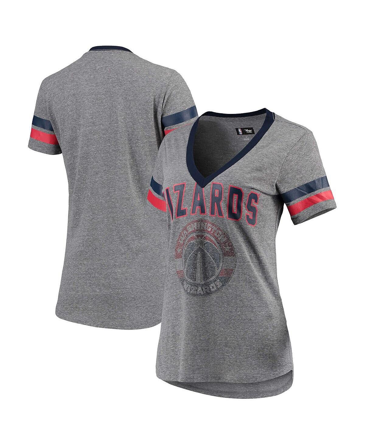 

Женская серо-красная футболка с v-образным вырезом и логотипом Washington Wizards Walk Off Crystal Applique G-III 4Her by Carl Banks, Красный