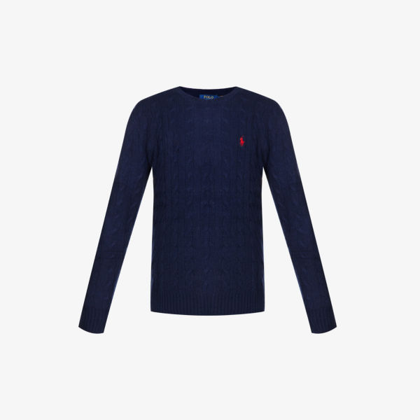 

Кашемировый джемпер косой вязки с вышитым логотипом Polo Ralph Lauren, цвет hunter navy