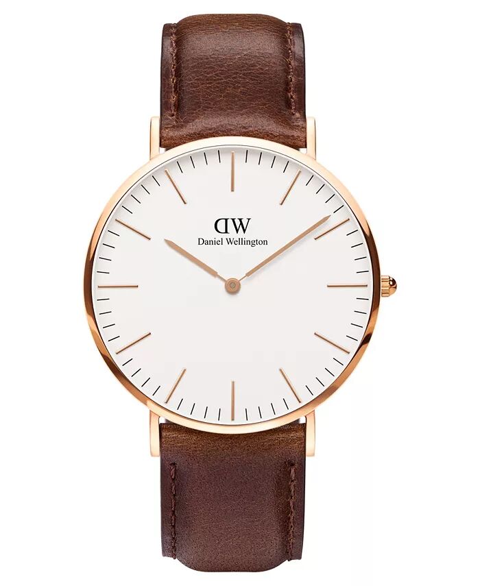 

Мужские классические коричневые кожаные часы 40 мм Daniel Wellington, коричневый