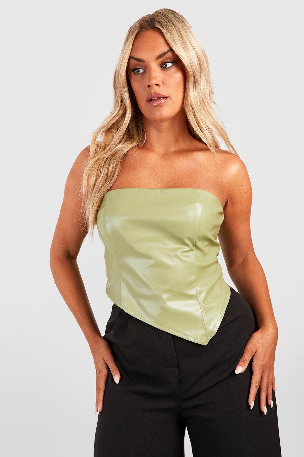 

Плас пу асимметричный топ Boohoo, оливковый