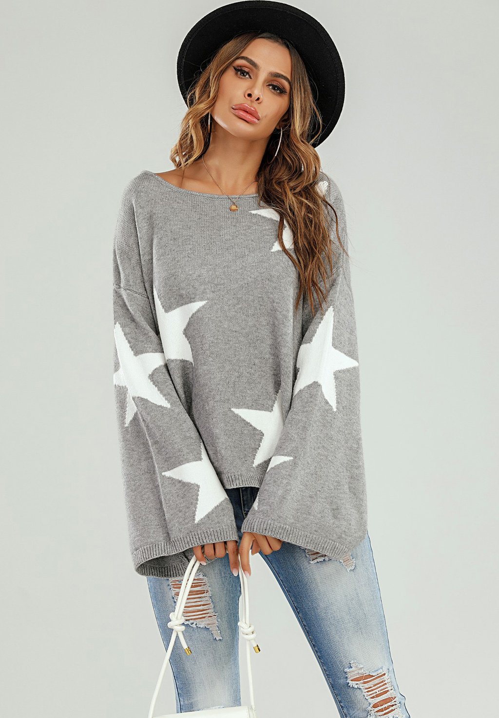 цена Джемпер вязаный STYLE STAR PATTERN WIDE SLEEVE FS Collection, цвет grey