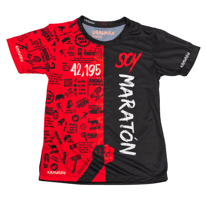 

ФУТБОЛКА ДЛЯ БЕГА #SOYMARATON МУЖСКАЯ - Kamuabu цвет КРАСНЫЙ/ЧЕРНЫЙ 110гр