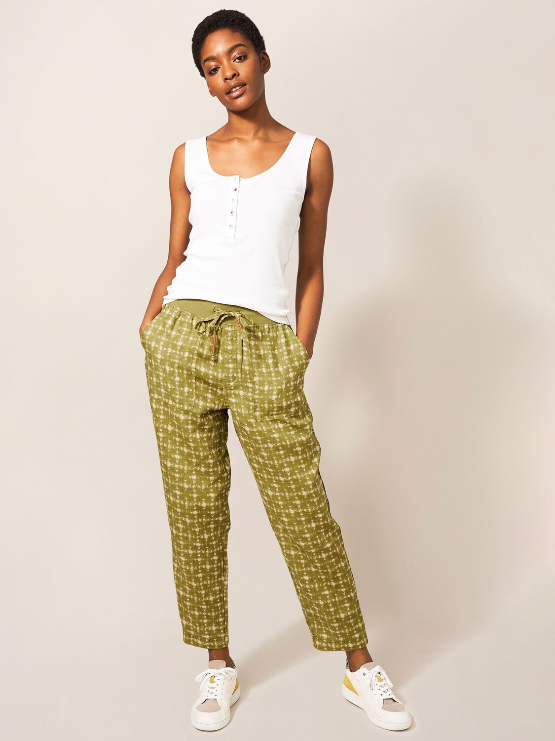 

Брюки White Stuff Effie Linen с абстрактным рисунком, зеленые, Зеленый