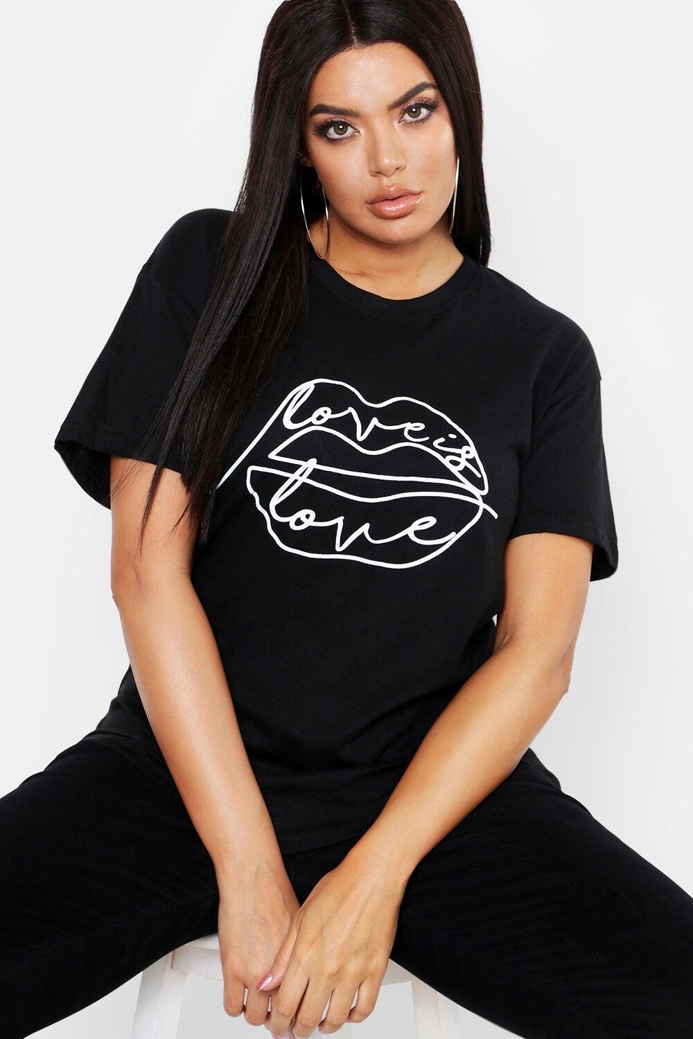 

Футболка с графикой plus lips sketch Boohoo, черный