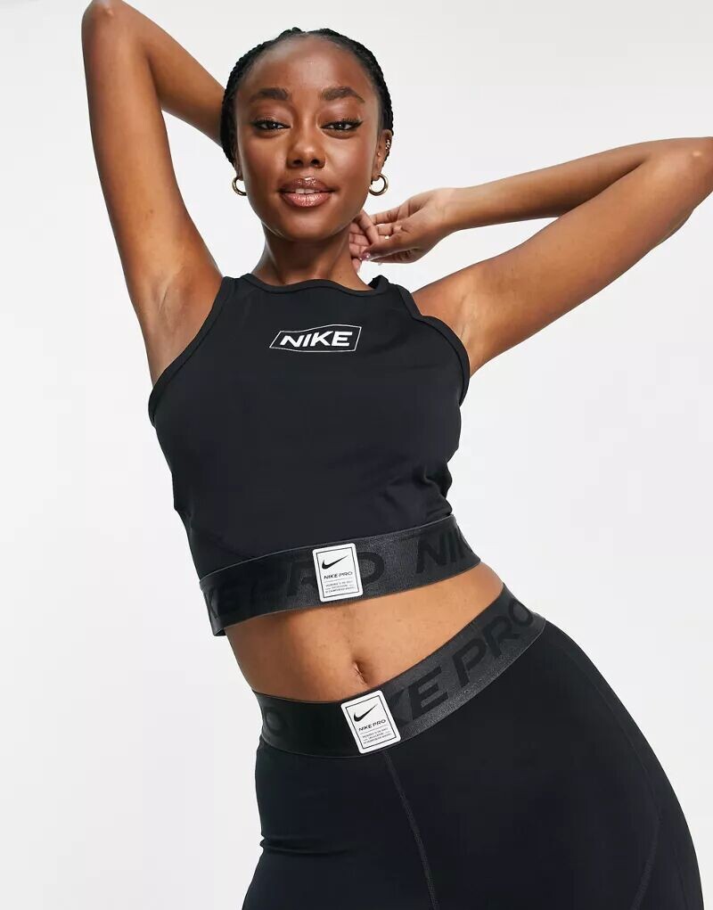 

Черная укороченная футболка без рукавов с логотипом Nike Pro Training GRX
