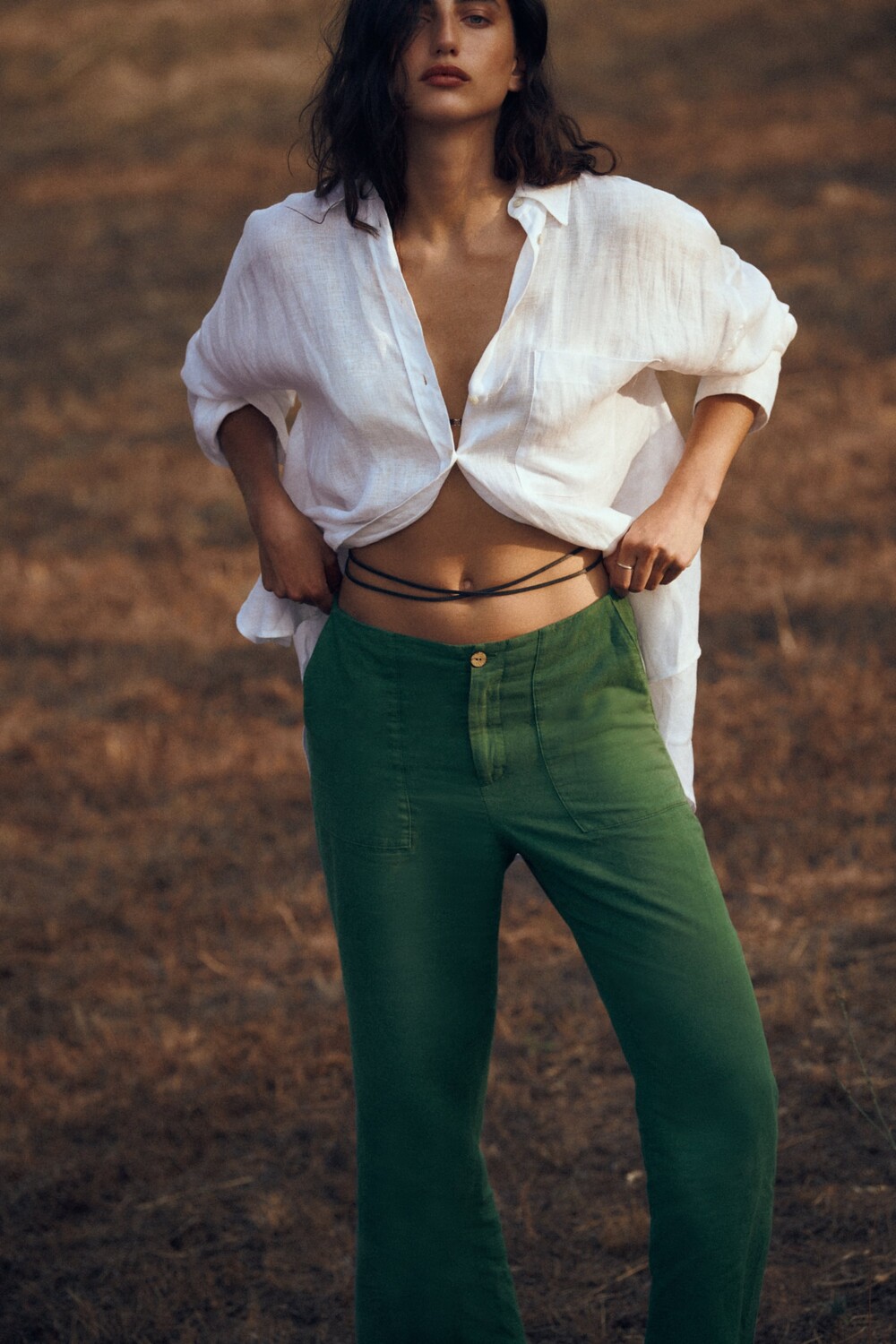 

Прямые льняные брюки Zara, зеленый