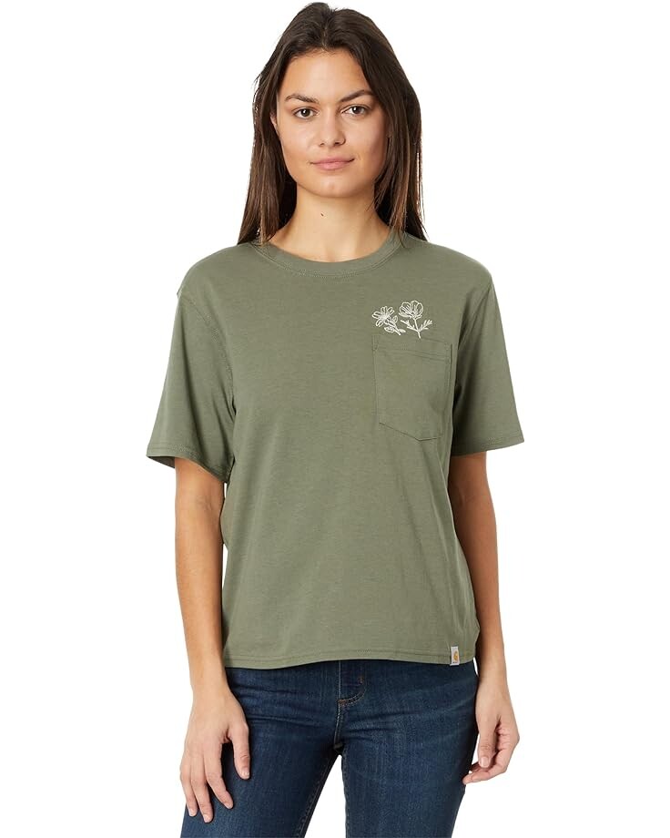 

Футболка Carhartt Loose Fit Lightweight Short Sleeve Flower Pocket, цвет Dusty Olive