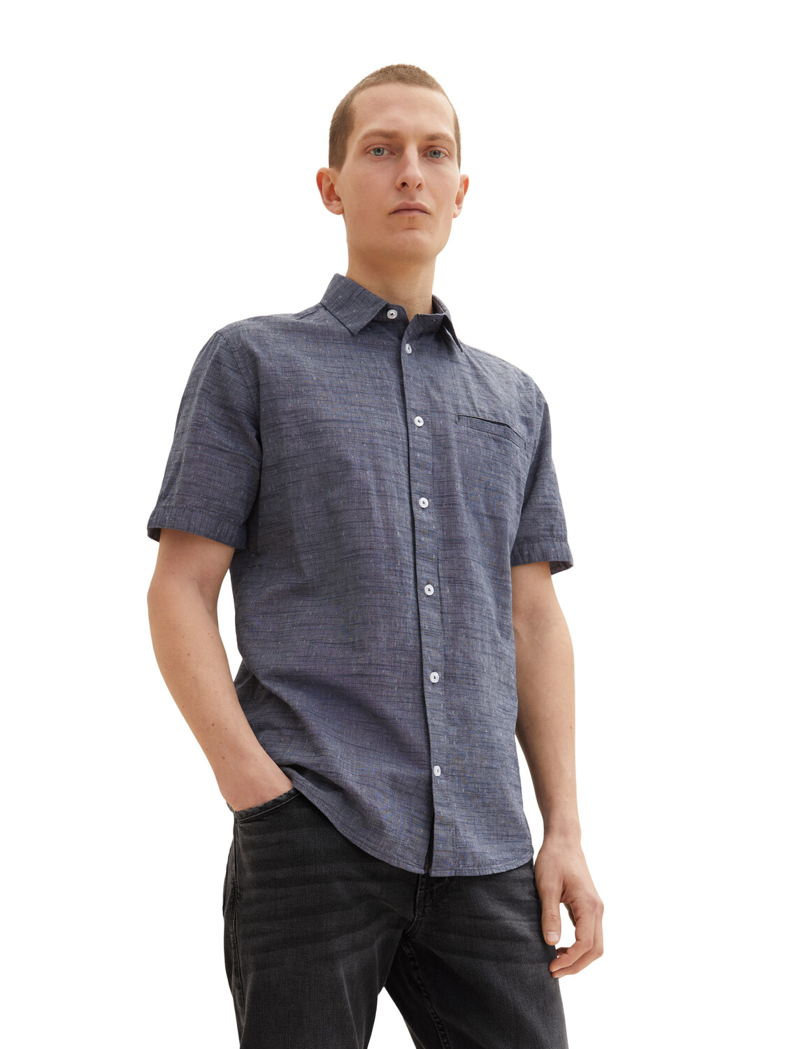

Рубашка Tom Tailor Kurzarm mit Brusttasche STRUCTURED SHIRT, темно синий
