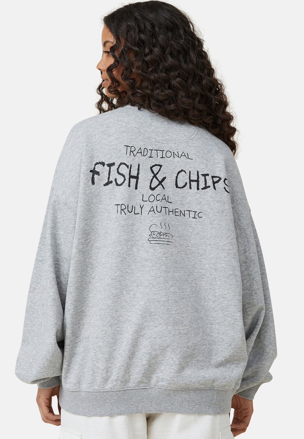 Толстовка Graphic Crew Cotton On, цвет fish chips grey marle цена и фото