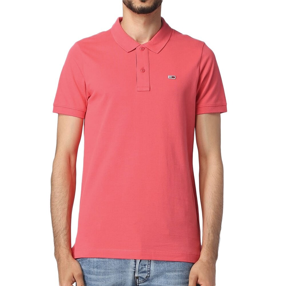 

Поло с коротким рукавом Tommy Jeans Slim Fit Placket, розовый