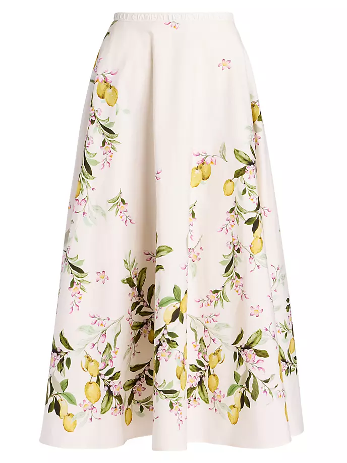 Хлопковая макси-юбка трапеции с цветочным принтом Giambattista Valli, желтый шелковая блузка со сборками с цветочным принтом giambattista valli розовый