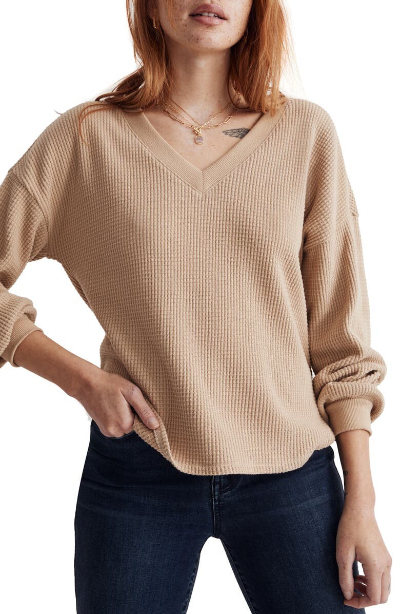 

Вафельный вязаный топ с V-образным вырезом MADEWELL